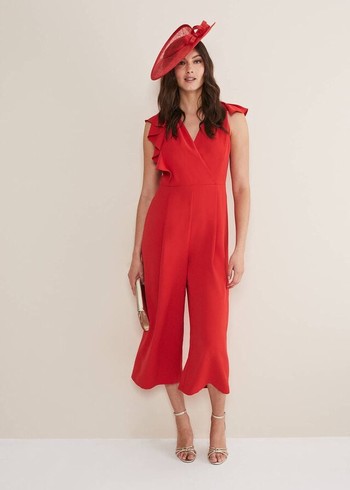 Phase Eight Nicky Ruffle Jumpsuit Red USA | 2578310-PH